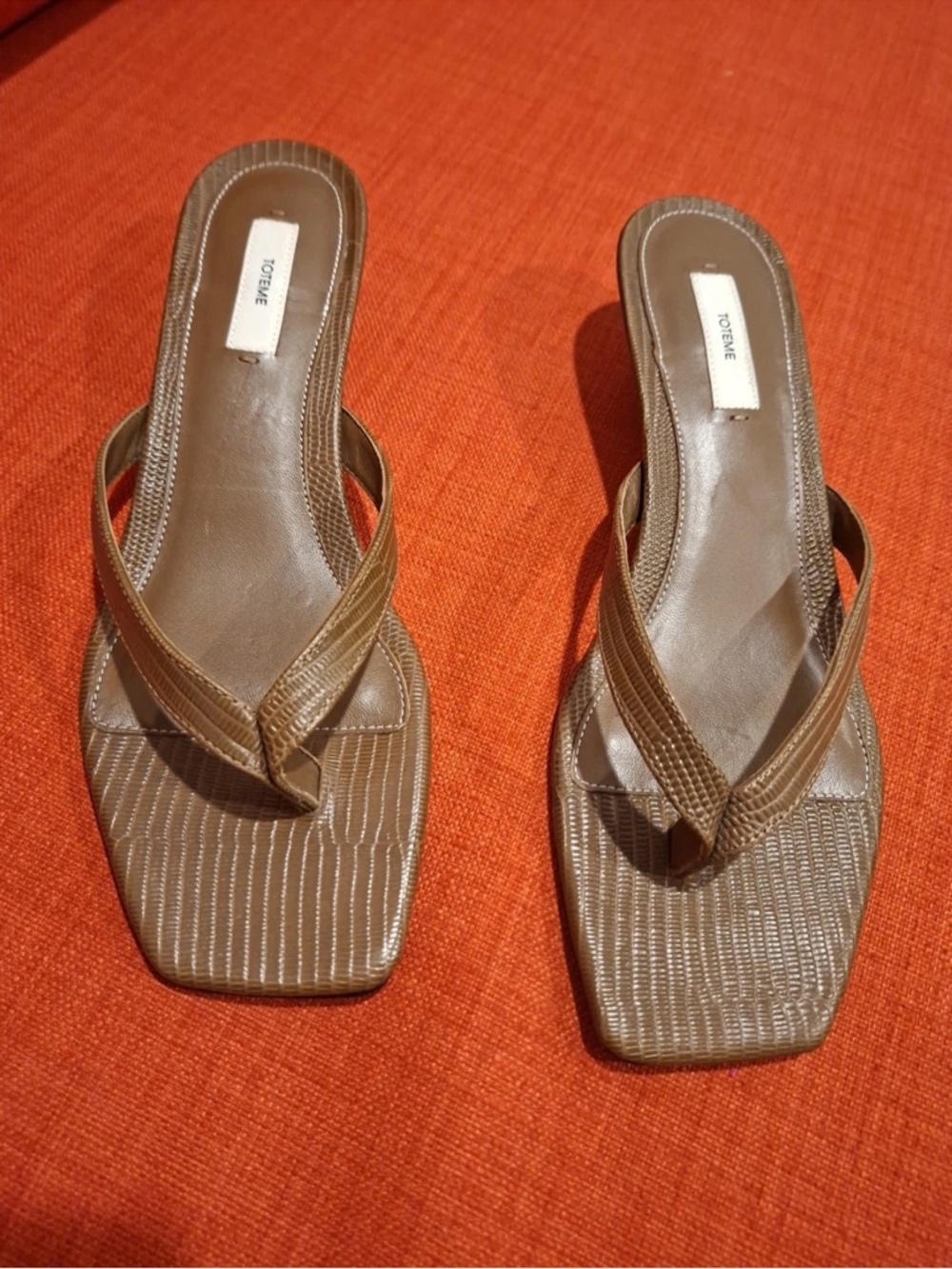 Toteme Taupe Textured Square-Toe Thong Sandals